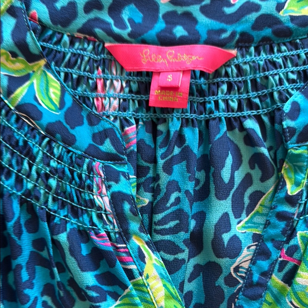 Lilly Pulitzer Formentera Turquoise Hot on the Spot Blue Silk Blouse Top - Picture 6 of 11